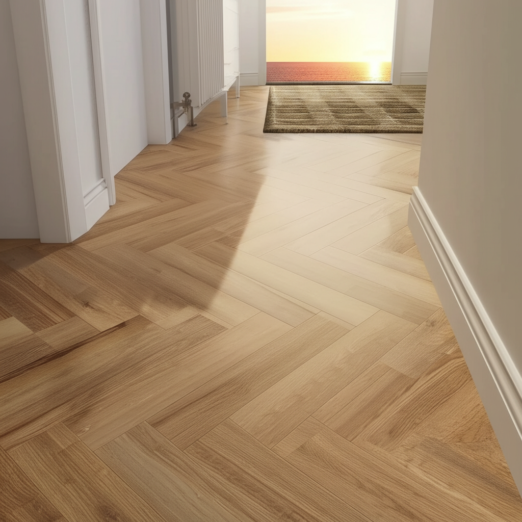 Herringbone vinyl flooring in a hallway