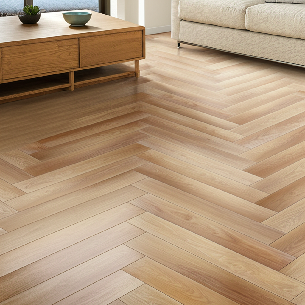 Herringbone vinyl flooring in a living room