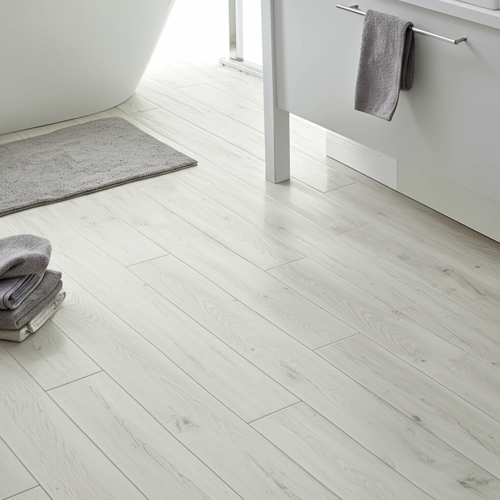 Marble-look vinyl flooring in bathroom